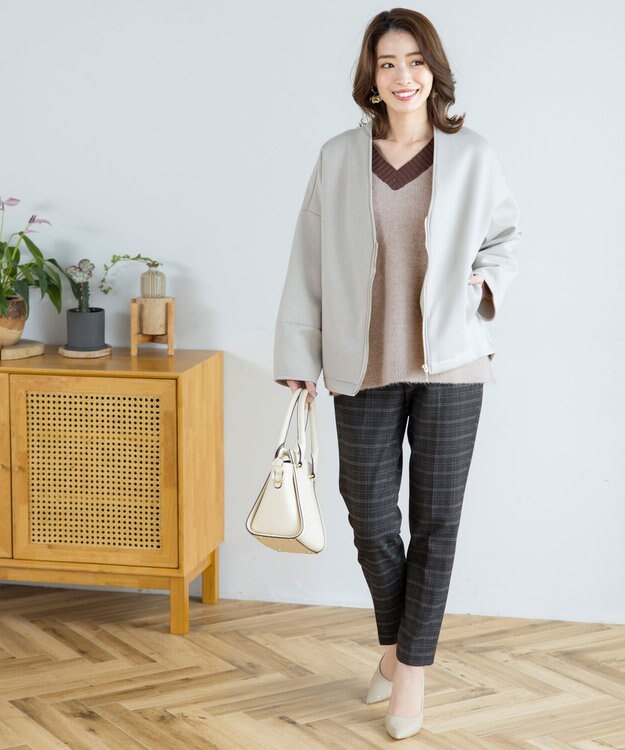 Tiaclasse L 【洗える】表情豊かなメランジニットVネックトップス ベージュ×ブラウン