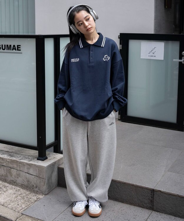 WEGO 【ユニセックス着用ITEM/MLサイズ展開】モチーフロゴポロスウェット ネイビー