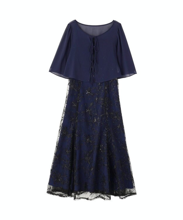 YECCA VECCA 【2点SET】フラワー柄スパンコール刺繍ドレス Navy