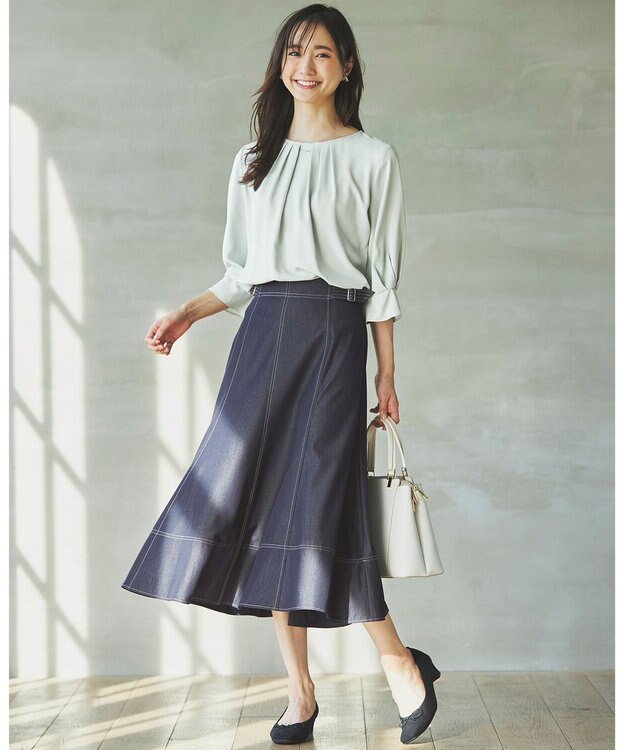 ANY SIS 【洗える】デニムライクシャンブレー スカート シャンブレー