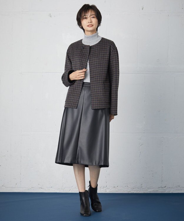J.PRESS リバーシブル ウール混 リバー ノーカラー ショートコート　9 J.PRESS リバーシブル ウール混 リバー ノーカラー ショートコート 9