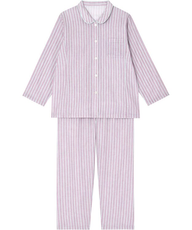 Wing パジャマ 長袖 長ズボン 綿100% 二重ガーゼ素材 すっきりとしたシルエット 通気性（身生地部） シャツタイプ 上下セット レディース EP6000 ウイング／ワコール パープル