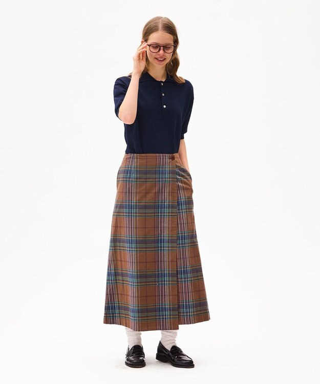 LENO DARK MADRAS CHECK WRAP SKIRT / マドラスチェックラップスカート BROWN