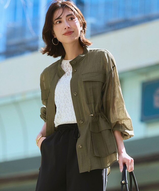 23区 【見上愛さん着用】リネンミックスシアースラブ ミリタリー シャツジャケット カーキ系