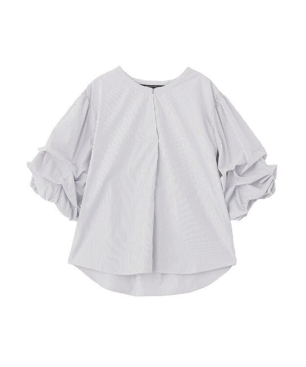 YECCA VECCA タックスリーブスキッパーブラウス Stripe White