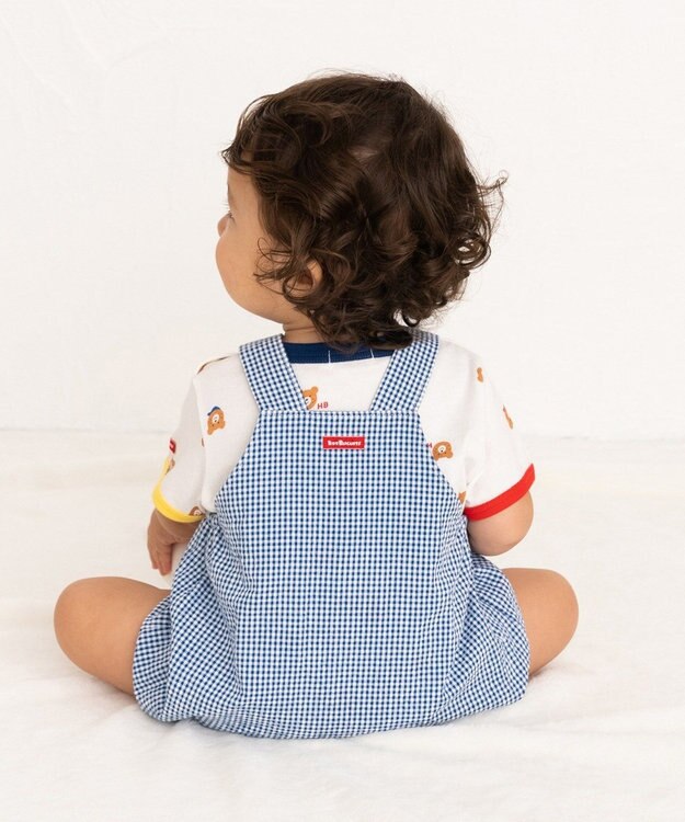 MIKI HOUSE HOT BISCUITS 【70-90cm】 顔ドン　デニムロンパース 紺×白