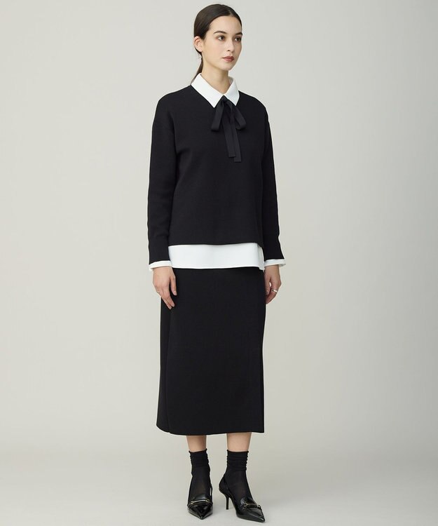 ICB L 【先行予約】コットンポリエステルスムース ニットスカート ブラック