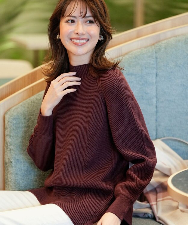 ANY SIS 【洗える・セットアップ可】アンチピリング変形畔 ボトルネック ニット ブラウン