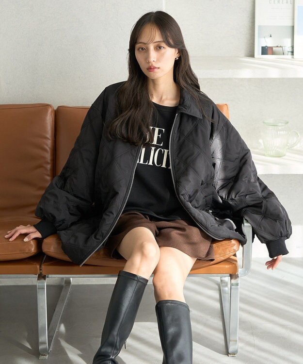 earth music&ecology 【WEB限定】ダブルステッチキルティングコート Black