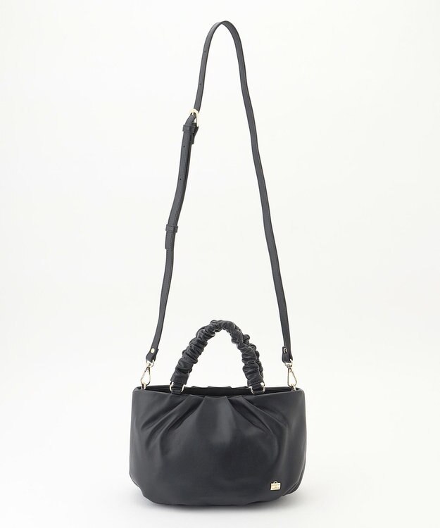 LA BAGAGERIE シープレザー ギャザーハンドル2wayラウンドトートバッグ ブラック