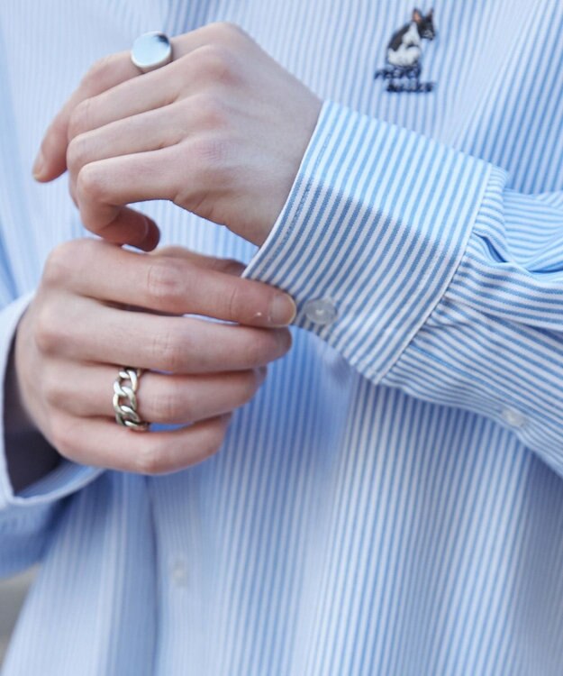 WEGO 【ユニセックス着用ITEM/MLサイズ展開】オックスフォードワンポイントシャツ（LS） ブルーストライプ