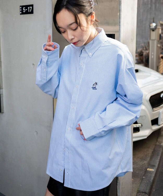 WEGO 【ユニセックス着用ITEM/MLサイズ展開】オックスフォードワンポイントシャツ（LS） ブルーストライプ