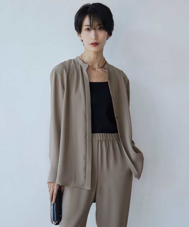 ICB 【WEB限定カラーあり・洗える】 ライトダブルクロス バンドカラーシャツ ライトモカ系