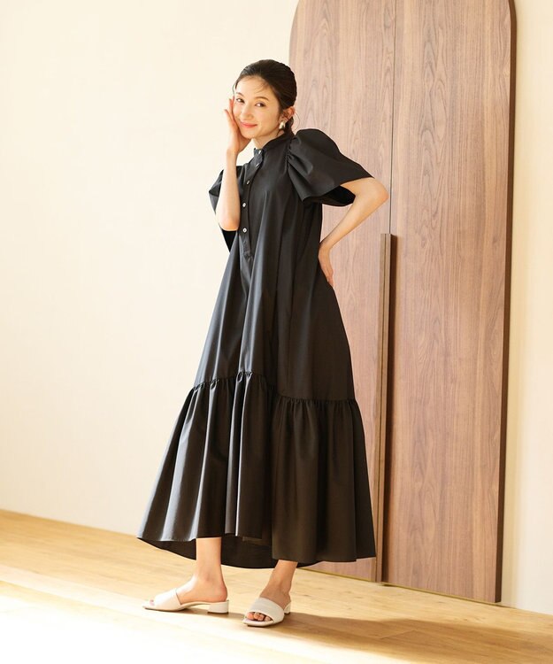 #Newans フレアヘムシャツワンピース ブラック