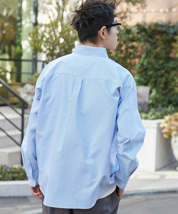 WEGO 【ユニセックス着用ITEM/MLサイズ展開】オックスフォードワンポイントシャツ（LS） ブルーストライプ