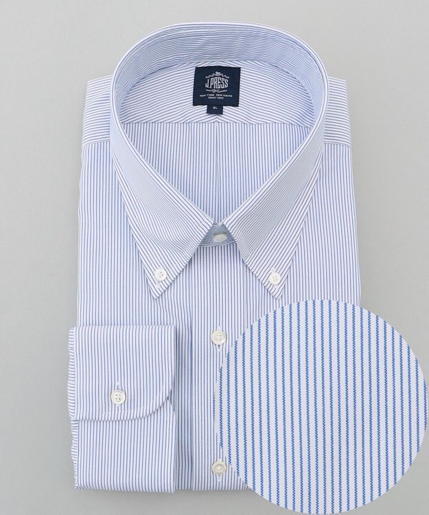 J.PRESS MEN 【KING SIZE】【PREMIUM PLEATS / 形態安定】マイクロストライプ ドレスシャツ / B.D. ネイビー系1