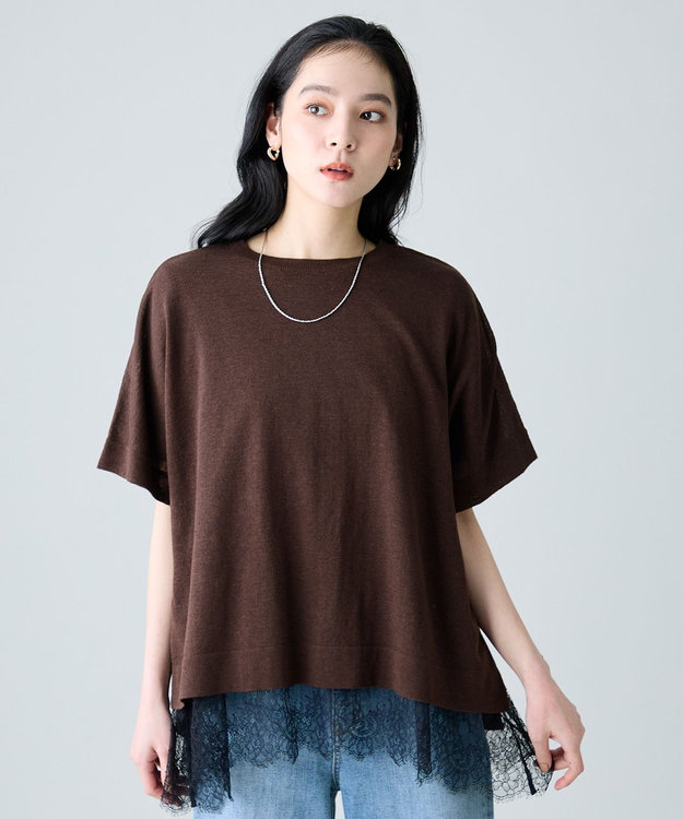 ANY リネンブレンドボクシーニット ブラウン