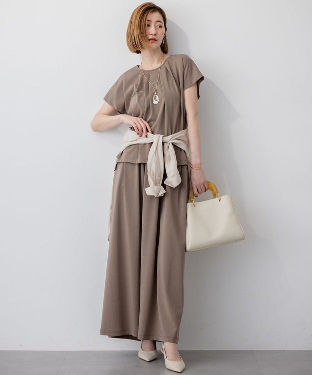 23区 S 【接触冷感/洗える】ツイストコットンプレーティング タックデザイン カットソー ブラウン系