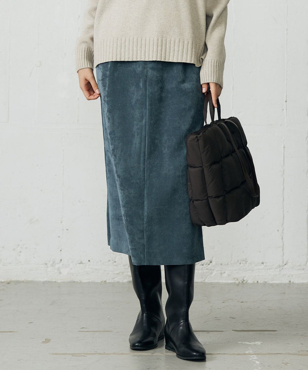 自由区 L 【17号サイズまで展開・SHIHOさん着用】ソフトコーデュロイ スカート ダルブルー