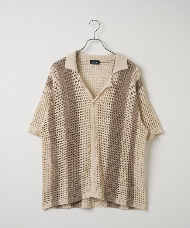 WEGO マルチストライプニットシャツ（S） オフホワイト