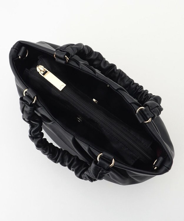 LA BAGAGERIE シープレザー ギャザーハンドル2wayラウンドトートバッグ ブラック