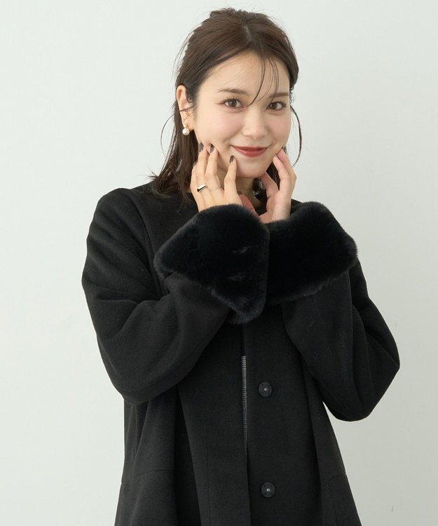 earth music&ecology ファーカフスノーカラーコート ブラック