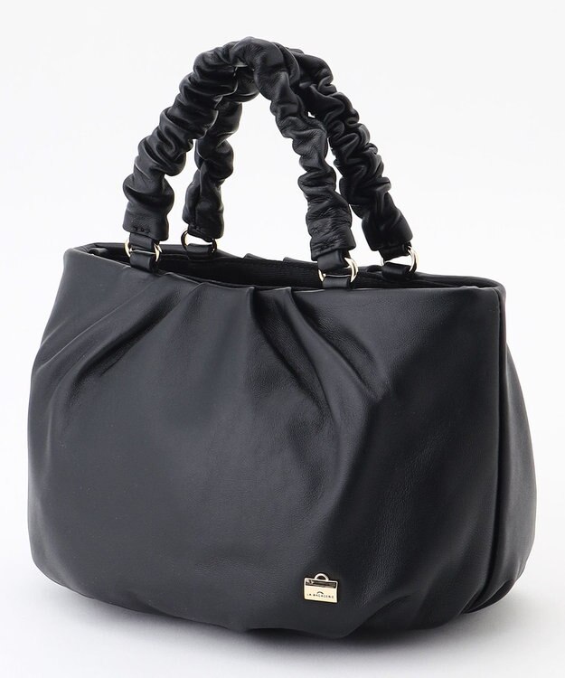 LA BAGAGERIE シープレザー ギャザーハンドル2wayラウンドトートバッグ ブラック
