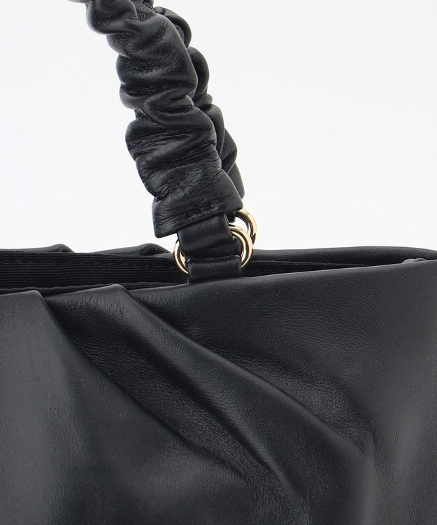 LA BAGAGERIE シープレザー ギャザーハンドル2wayラウンドトートバッグ ブラック