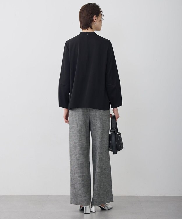 ICB ライトスラブツイード ワイドパンツ ブラック×オフホワイトミックス