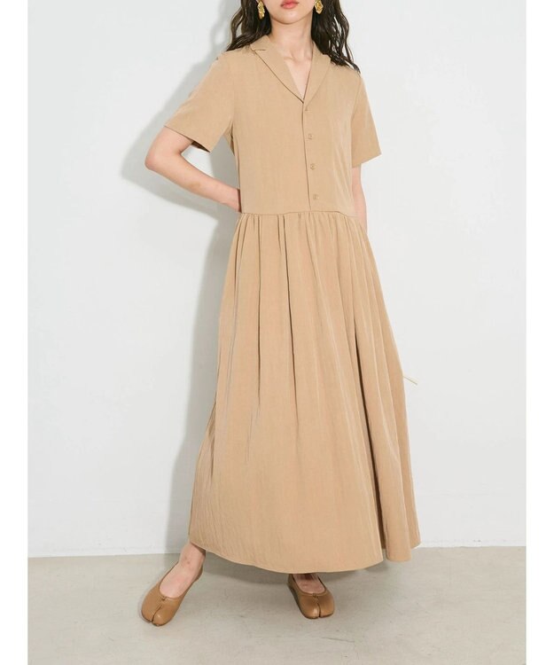 Green Parks ローウエスト切替開襟シャツワンピース Beige