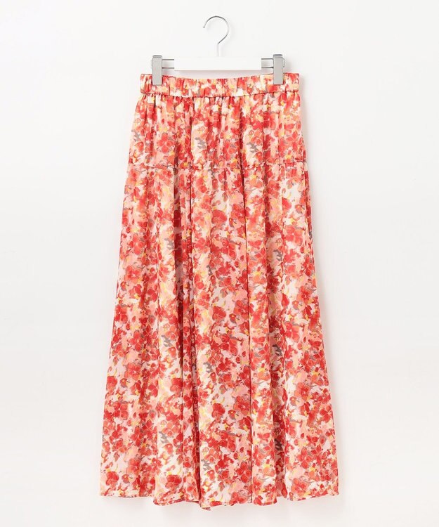 自由区 L 【ウエストゴム・洗える】オルタンシアフルールプリント スカート オレンジ