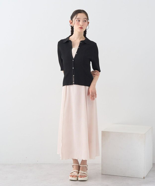 earth music&ecology 【予約】リブニットカーディガン ブラック