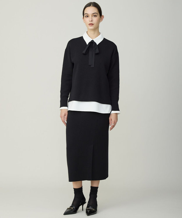 ICB L 【先行予約】コットンポリエステルスムース ニットスカート ブラック