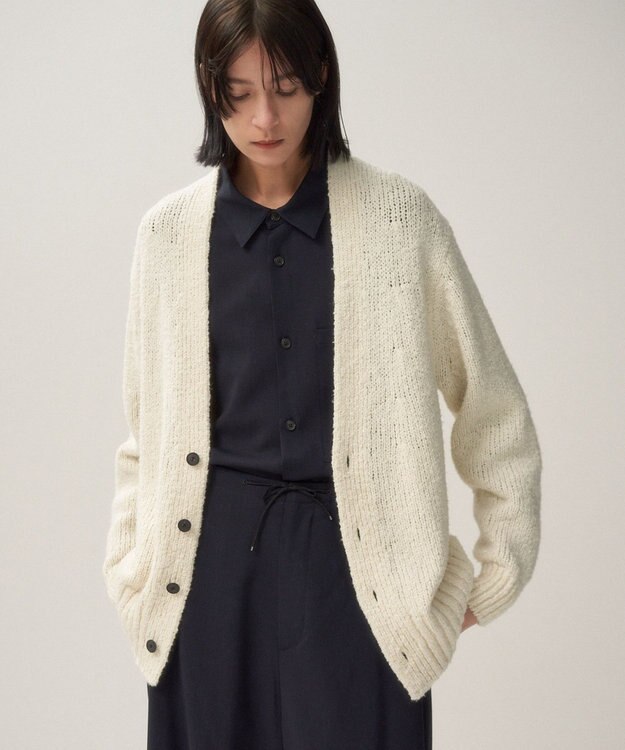 ATON SILK TAM | Vネックカーディガン OFF WHITE