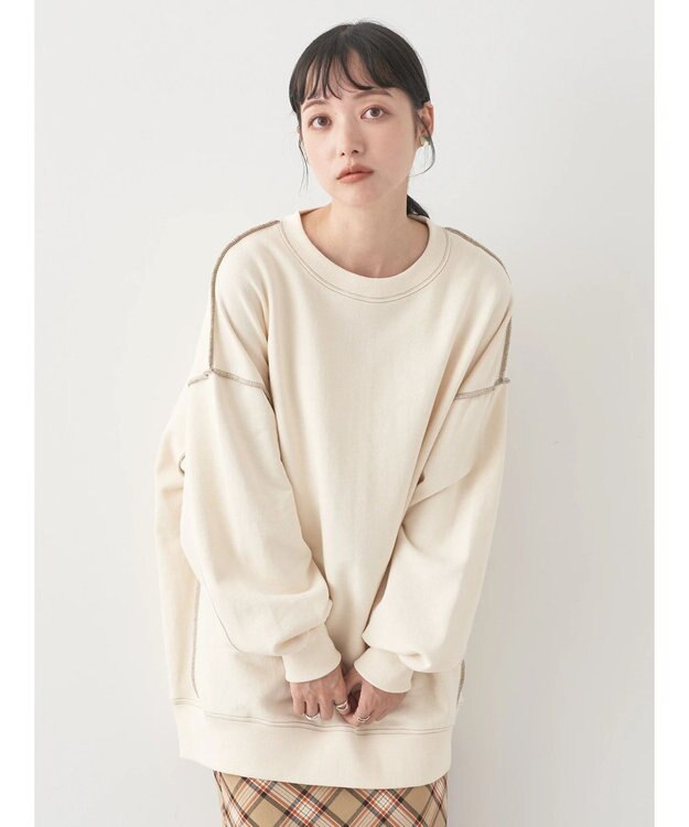 earth music&ecology 配色ルーズスウェット Ivory