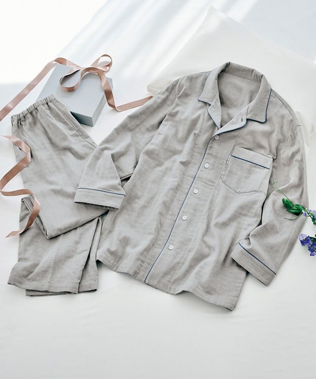 ワコール／睡眠科学 パジャマ 長袖 長ズボン 綿100%(本体) 三重ガーゼ メンズ YGX568 睡眠科学／ワコール グレー