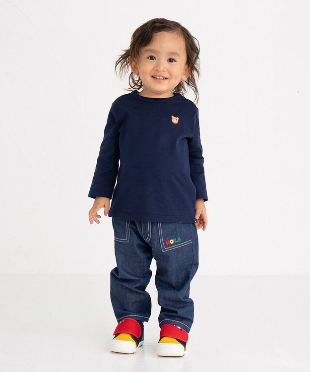 MIKI HOUSE HOT BISCUITS 【70-120cm】【Everyday Series】ワンポイント 長袖Tシャツ 紺