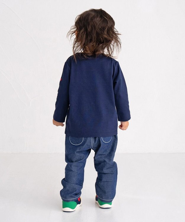 MIKI HOUSE HOT BISCUITS 【70-120cm】【Everyday Series】ワンポイント 長袖Tシャツ 紺