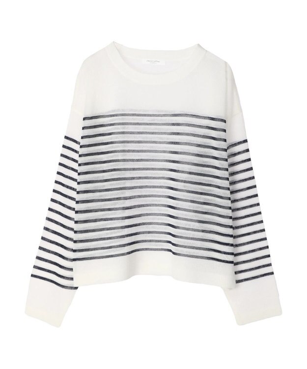 Green Parks シアーボーダーニットプルオーバー Navy