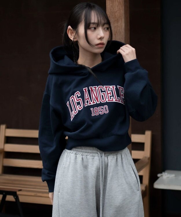 WEGO グラフィックショートプルパーカー ネイビー