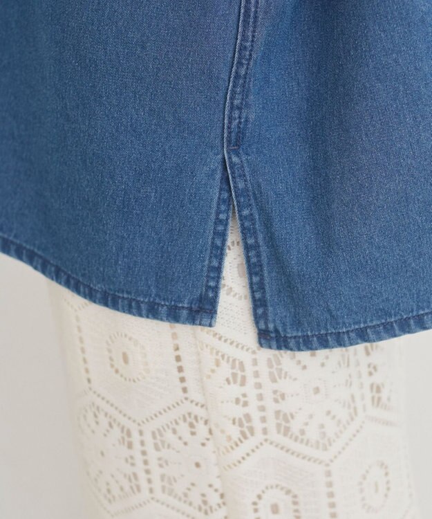 WEGO 【ANGIE VINTAGE】襟が選べる デニム プルオーバー シャツ（バンドカラー/レギュラー） ブルー