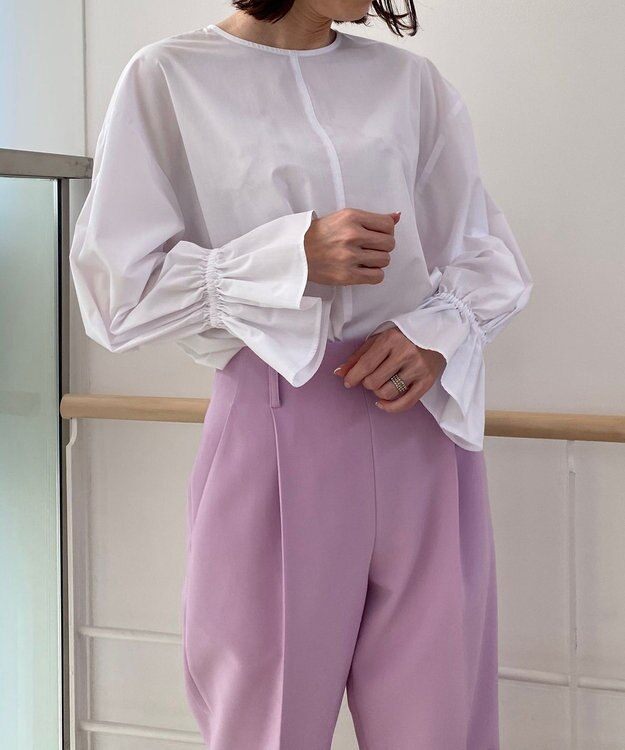 UNFILO 【洗える/吸水速乾】イージーケア キャンディスリーブ ブラウス ホワイト