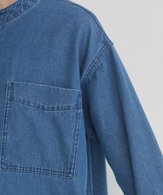 WEGO 【ANGIE VINTAGE】襟が選べる デニム プルオーバー シャツ（バンドカラー/レギュラー） ブルー