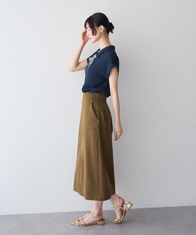 YECCA VECCA 2wayストライプリボンブラウス Navy