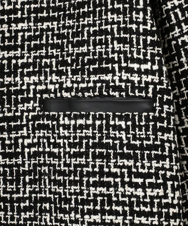 ICB ライトツイード ノーカラージャケット オフホワイト×ブラック系