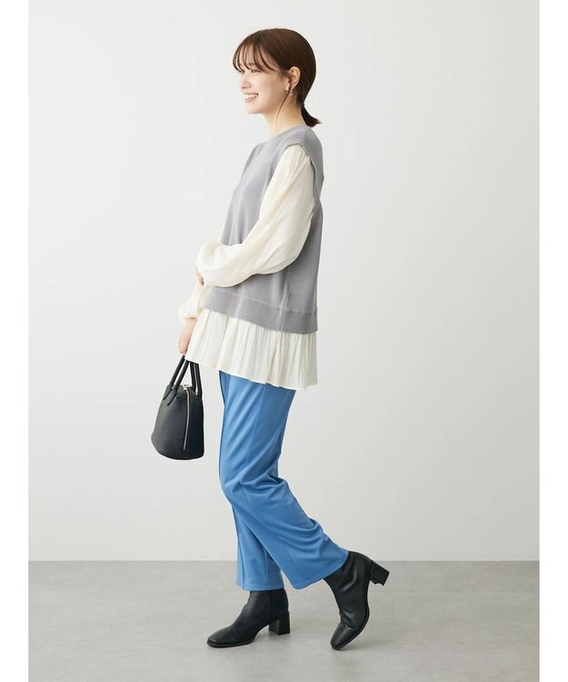 Green Parks とろみ布帛ドッキングニットチュニック Light Gray