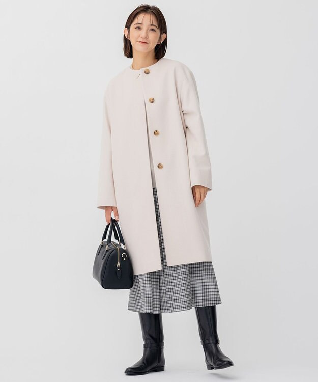 23区 ウールカシミヤビーバー ノーカラー コート ライトベージュ系