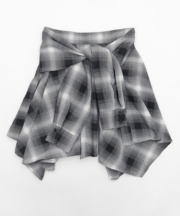 WEGO チェックシャツイレヘムミニスカート ブラック