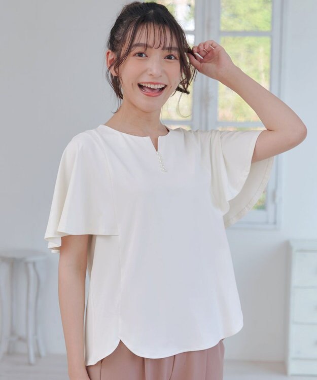 Tiaclasse 【洗える】ブラウス見えフレアスリーブカットソー オフホワイト