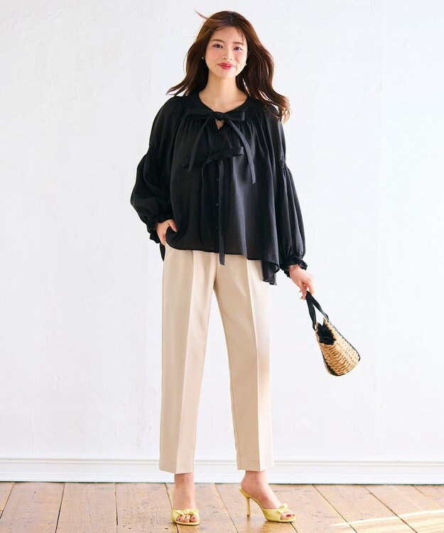 Feroux ダブルリボンシアー ブラウス ブラック系